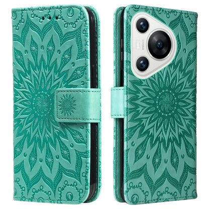 KT Imprinting Flower Series-1 For Huawei Pura 70 Case Leather Sunflower Phone Cover Stand Card Slot