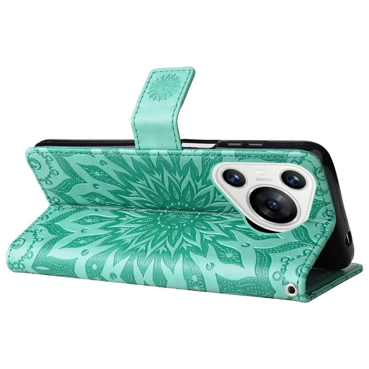 KT Imprinting Flower Series-1 For Huawei Pura 70 Case Leather Sunflower Phone Cover Stand Card Slot