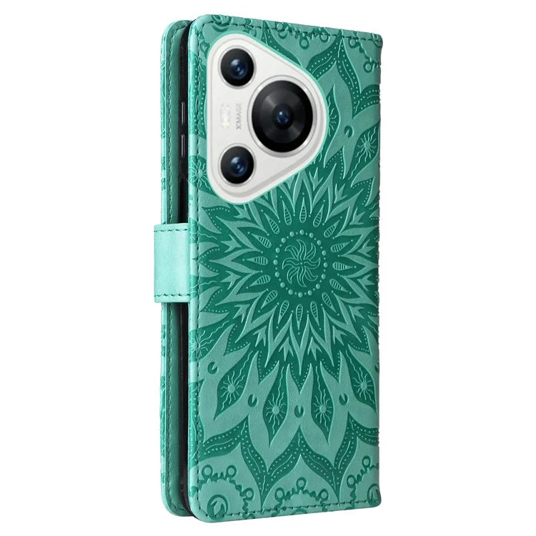 KT Imprinting Flower Series-1 For Huawei Pura 70 Case Leather Sunflower Phone Cover Stand Card Slot