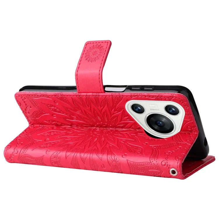 KT Imprinting Flower Series-1 For Huawei Pura 70 Case Leather Sunflower Phone Cover Stand Card Slot