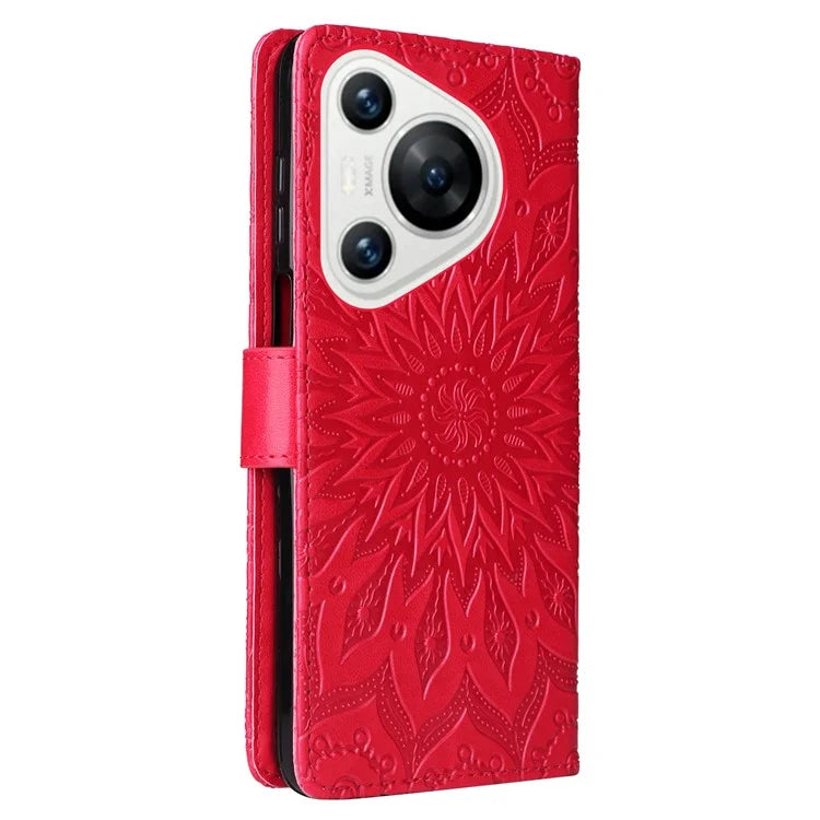 KT Imprinting Flower Series-1 For Huawei Pura 70 Case Leather Sunflower Phone Cover Stand Card Slot