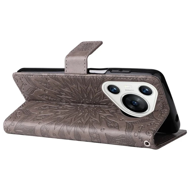 KT Imprinting Flower Series-1 For Huawei Pura 70 Case Leather Sunflower Phone Cover Stand Card Slot