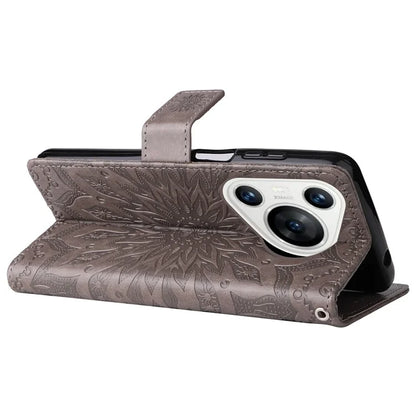 KT Imprinting Flower Series-1 For Huawei Pura 70 Case Leather Sunflower Phone Cover Stand Card Slot