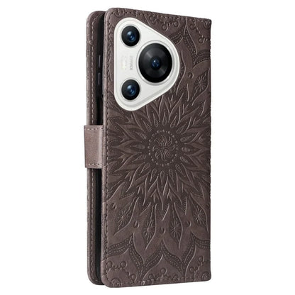 KT Imprinting Flower Series-1 For Huawei Pura 70 Case Leather Sunflower Phone Cover Stand Card Slot