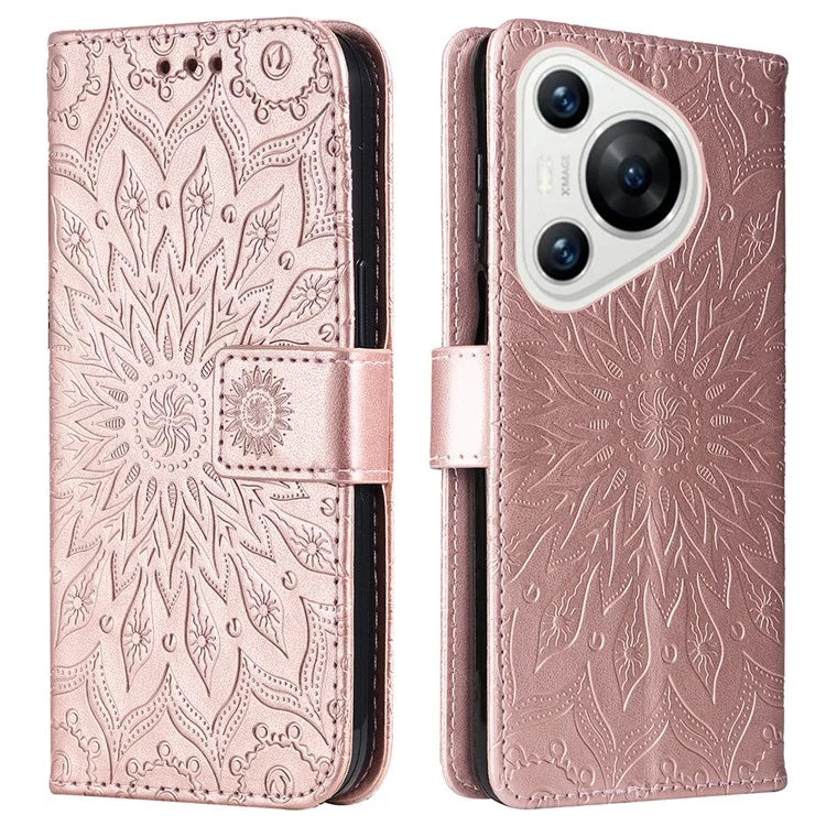 KT Imprinting Flower Series-1 For Huawei Pura 70 Case Leather Sunflower Phone Cover Stand Card Slot