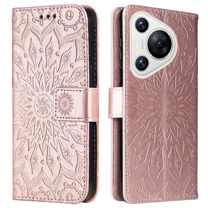 KT Imprinting Flower Series-1 For Huawei Pura 70 Case Leather Sunflower Phone Cover Stand Card Slot