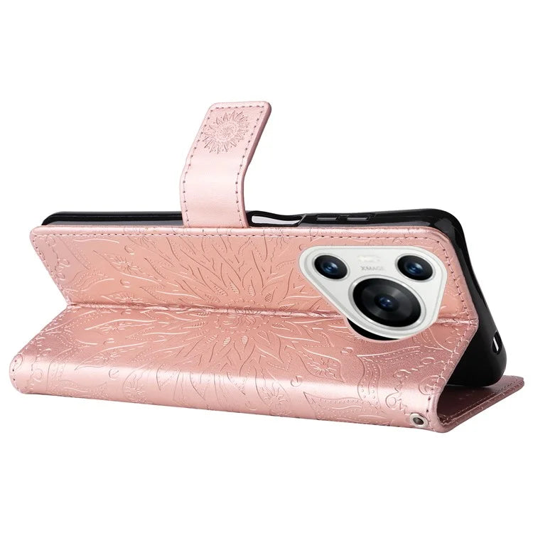KT Imprinting Flower Series-1 For Huawei Pura 70 Case Leather Sunflower Phone Cover Stand Card Slot