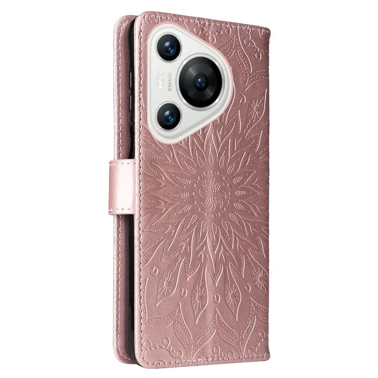 KT Imprinting Flower Series-1 For Huawei Pura 70 Case Leather Sunflower Phone Cover Stand Card Slot