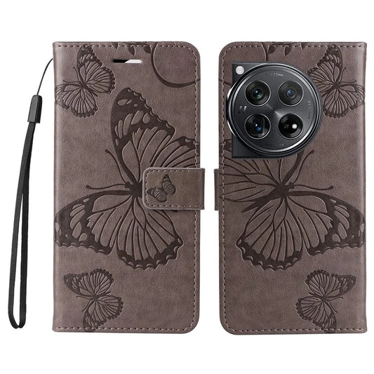 KT Imprinting Flower Series-2 For OnePlus 12 5G Case Leather Wallet Flip Phone Cover Butterfly