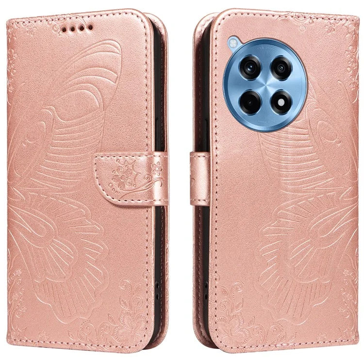 For OnePlus 12R 5G / Ace 3 5G Case Butterfly Shockproof Leather Flip Phone Cover