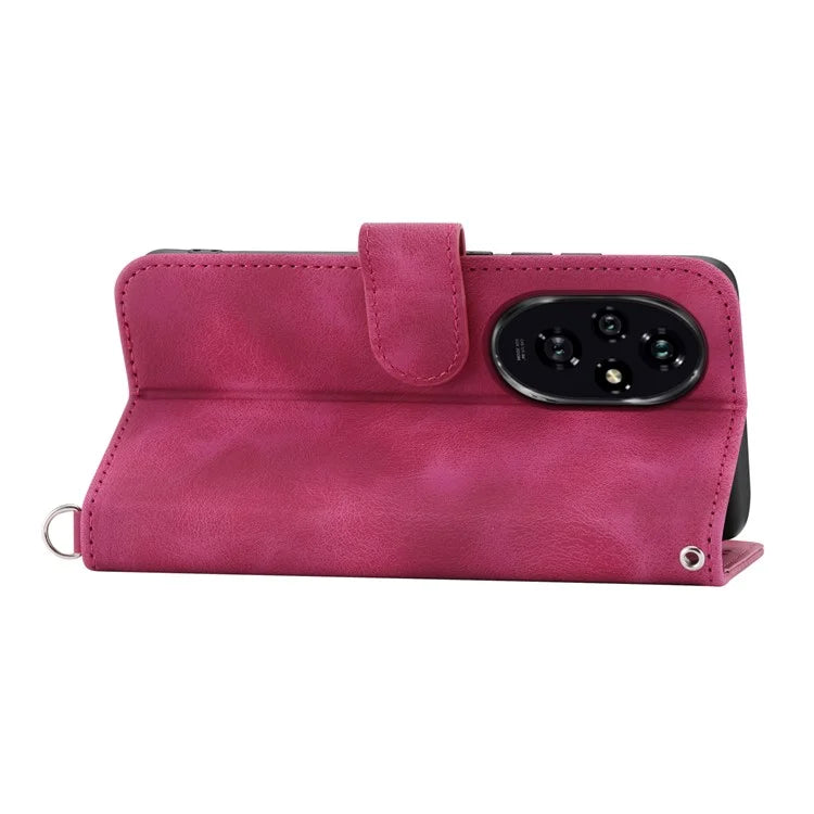 For Honor 200 5G Case Flower Pattern PU Leather Wallet Phone Cover with Shoulder Strap