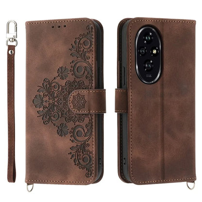 For Honor 200 5G Case Flower Pattern PU Leather Wallet Phone Cover with Shoulder Strap