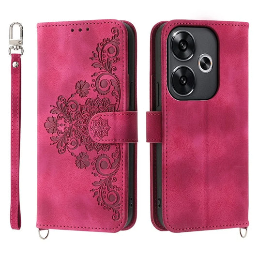 For Xiaomi Redmi Turbo 3 5G / Poco F6 5G Phone Case Flower Pattern PU Leather Wallet Cover with Straps