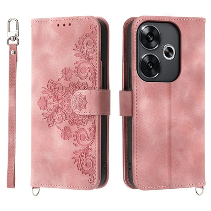 For Xiaomi Redmi Turbo 3 5G / Poco F6 5G Phone Case Flower Pattern PU Leather Wallet Cover with Straps