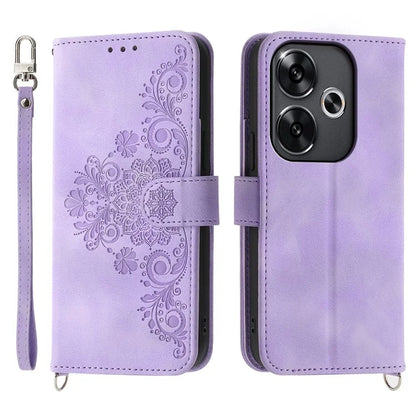 For Xiaomi Redmi Turbo 3 5G / Poco F6 5G Phone Case Flower Pattern PU Leather Wallet Cover with Straps