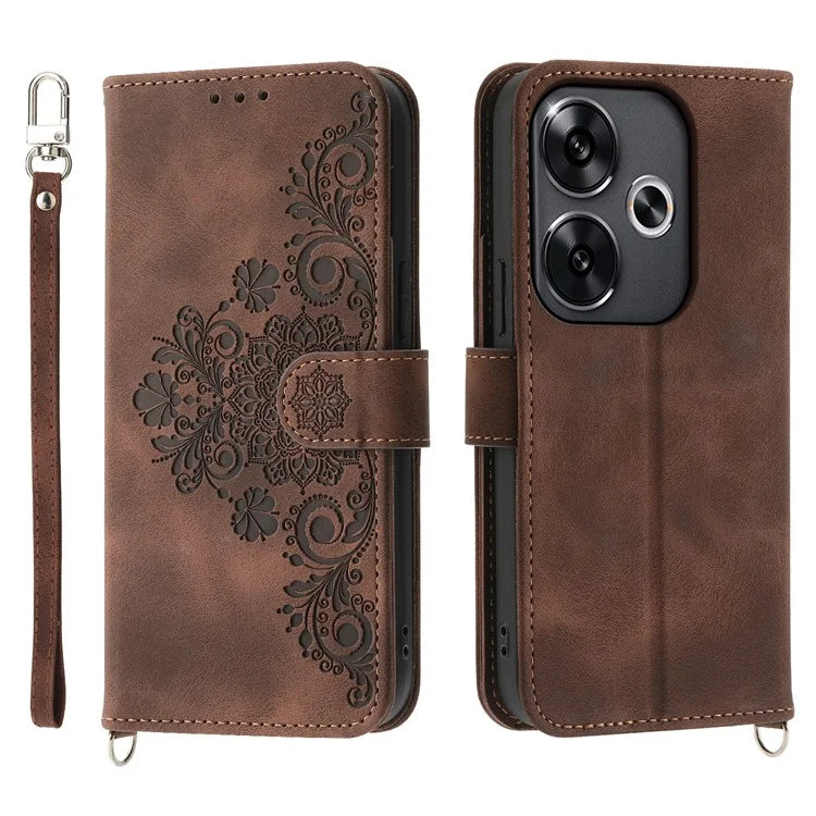 For Xiaomi Redmi Turbo 3 5G / Poco F6 5G Phone Case Flower Pattern PU Leather Wallet Cover with Straps