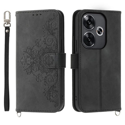 For Xiaomi Redmi Turbo 3 5G / Poco F6 5G Phone Case Flower Pattern PU Leather Wallet Cover with Straps