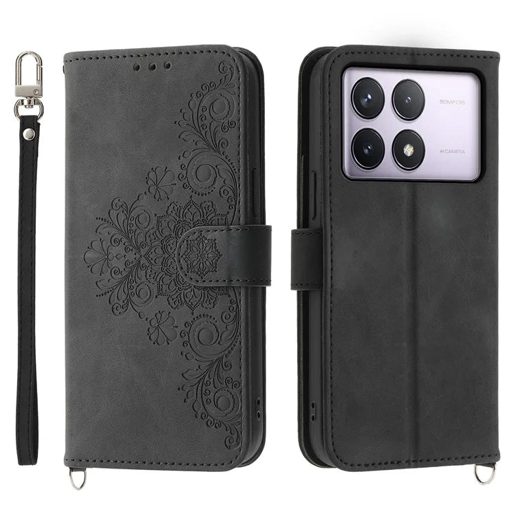 For Xiaomi Poco F6 Pro 5G / Redmi K70 5G / K70 Pro 5G Wallet Case Flower Pattern PU Leather Phone Cover