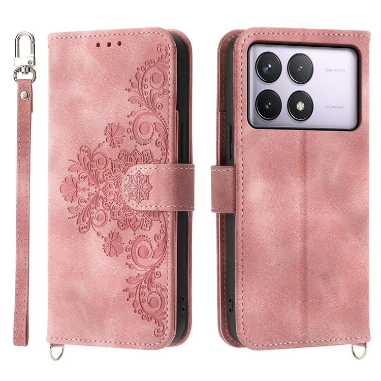 For Xiaomi Poco F6 Pro 5G / Redmi K70 5G / K70 Pro 5G Wallet Case Flower Pattern PU Leather Phone Cover