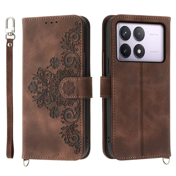 For Xiaomi Poco F6 Pro 5G / Redmi K70 5G / K70 Pro 5G Wallet Case Flower Pattern PU Leather Phone Cover