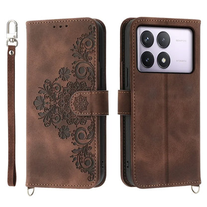 For Xiaomi Poco F6 Pro 5G / Redmi K70 5G / K70 Pro 5G Wallet Case Flower Pattern PU Leather Phone Cover