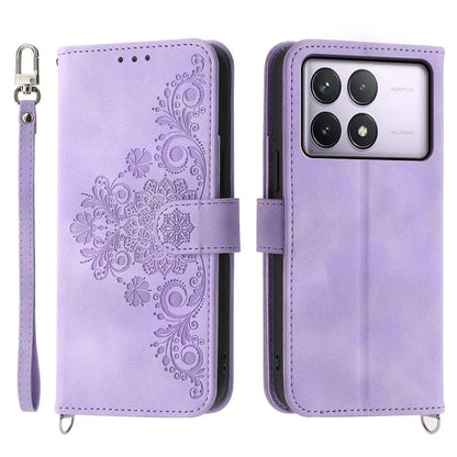 For Xiaomi Poco F6 Pro 5G / Redmi K70 5G / K70 Pro 5G Wallet Case Flower Pattern PU Leather Phone Cover