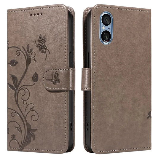 For Sony Xperia 10 VI Case PU Leather Wallet Protective Phone Cover Floral Butterfly Pattern