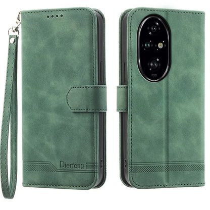 DIERFENG DF-03 For Honor 200 Pro 5G Case Lines Imprinted Leather Wallet Phone Cover