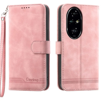 DIERFENG DF-03 For Honor 200 Pro 5G Case Lines Imprinted Leather Wallet Phone Cover