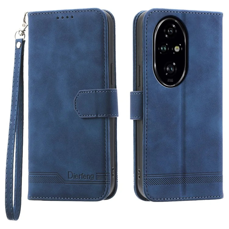 DIERFENG DF-03 For Honor 200 Pro 5G Case Lines Imprinted Leather Wallet Phone Cover