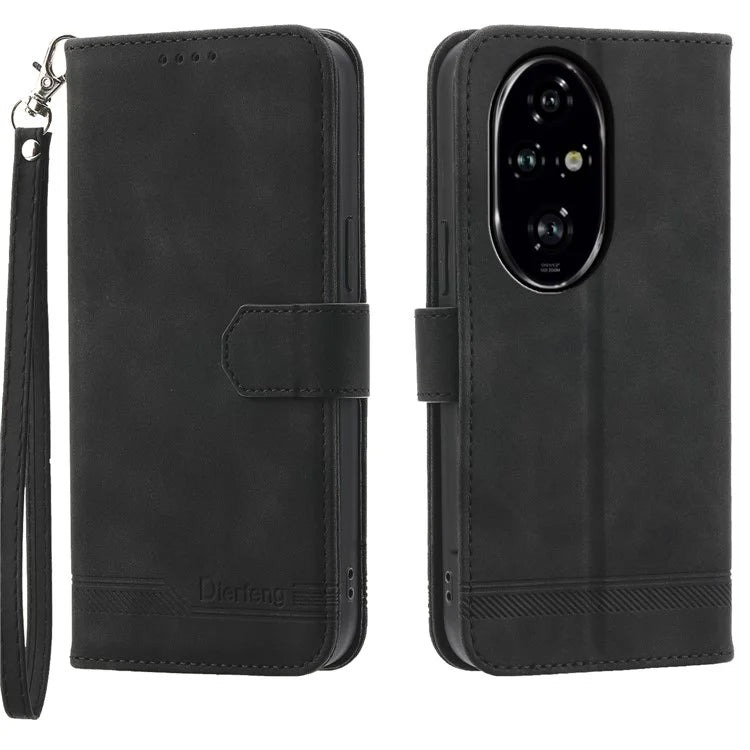 DIERFENG DF-03 For Honor 200 Pro 5G Case Lines Imprinted Leather Wallet Phone Cover