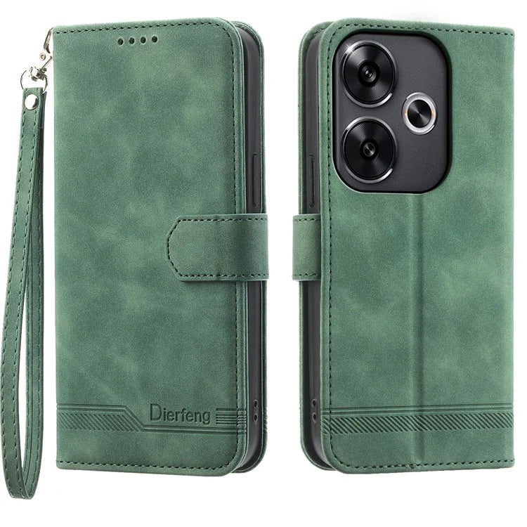 DIERFENG DF-03 For Xiaomi Redmi Turbo 3 5G / Poco F6 5G Leather Case Lines Imprint Wallet Phone Cover