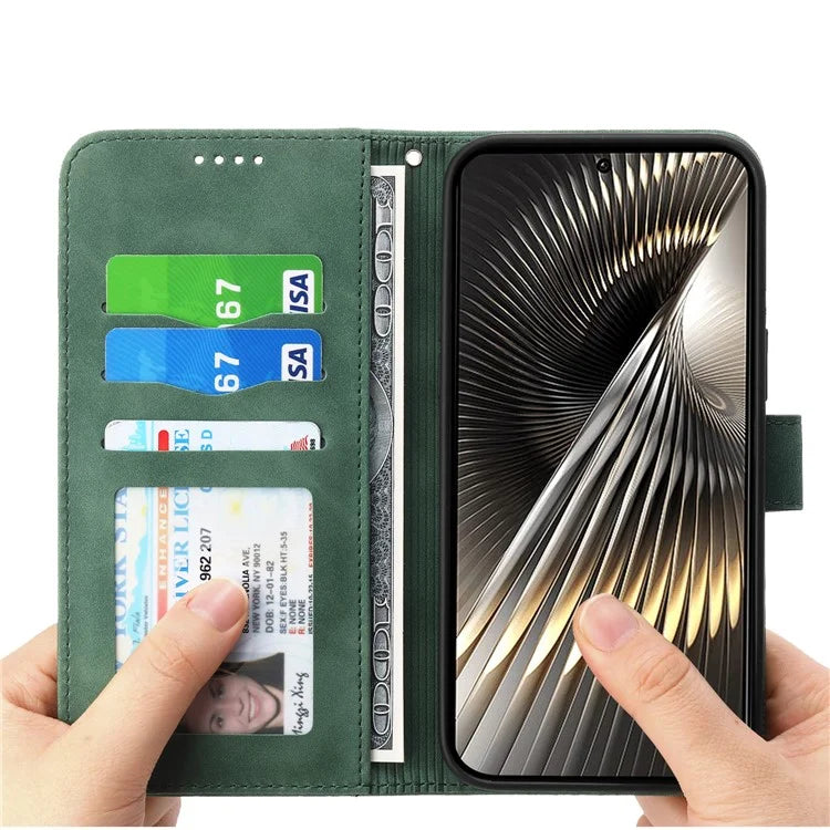 DIERFENG DF-03 For Xiaomi Redmi Turbo 3 5G / Poco F6 5G Leather Case Lines Imprint Wallet Phone Cover