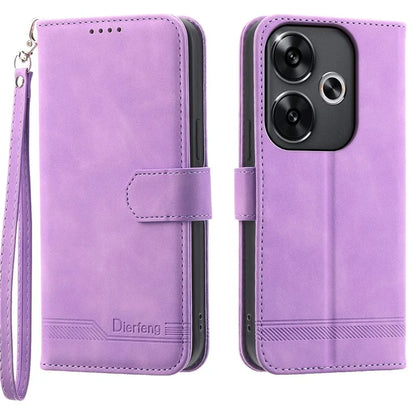 DIERFENG DF-03 For Xiaomi Redmi Turbo 3 5G / Poco F6 5G Leather Case Lines Imprint Wallet Phone Cover