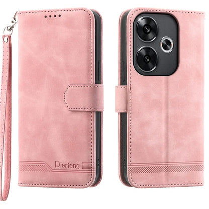 DIERFENG DF-03 For Xiaomi Redmi Turbo 3 5G / Poco F6 5G Leather Case Lines Imprint Wallet Phone Cover