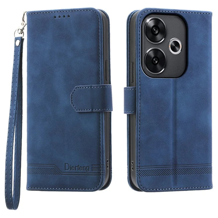 DIERFENG DF-03 For Xiaomi Redmi Turbo 3 5G / Poco F6 5G Leather Case Lines Imprint Wallet Phone Cover