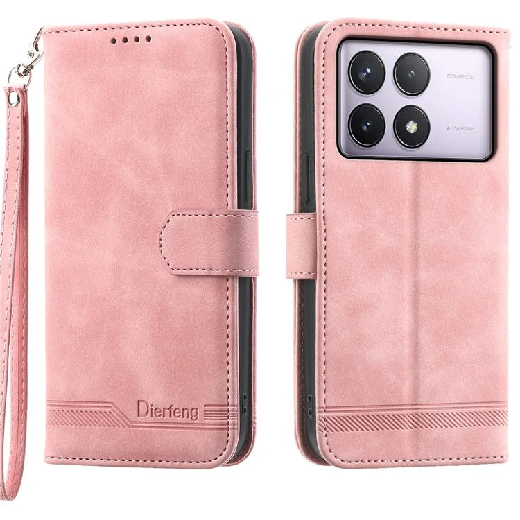 DIERFENG DF-03 For Xiaomi Poco F6 Pro 5G / Redmi K70 5G / K70 Pro 5G Wallet Phone Case Leather Cover Lines Imprinted