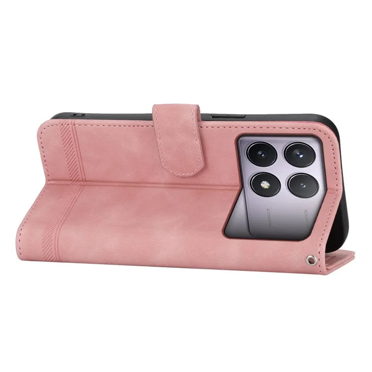 DIERFENG DF-03 For Xiaomi Poco F6 Pro 5G / Redmi K70 5G / K70 Pro 5G Wallet Phone Case Leather Cover Lines Imprinted