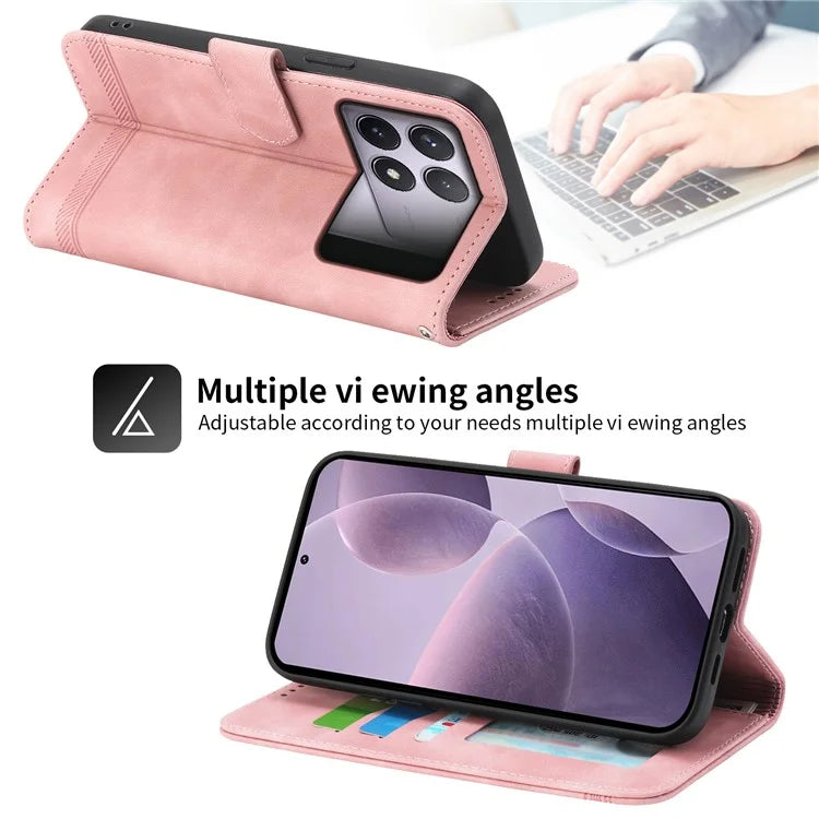 DIERFENG DF-03 For Xiaomi Poco F6 Pro 5G / Redmi K70 5G / K70 Pro 5G Wallet Phone Case Leather Cover Lines Imprinted