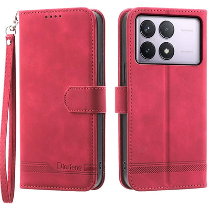 DIERFENG DF-03 For Xiaomi Poco F6 Pro 5G / Redmi K70 5G / K70 Pro 5G Wallet Phone Case Leather Cover Lines Imprinted