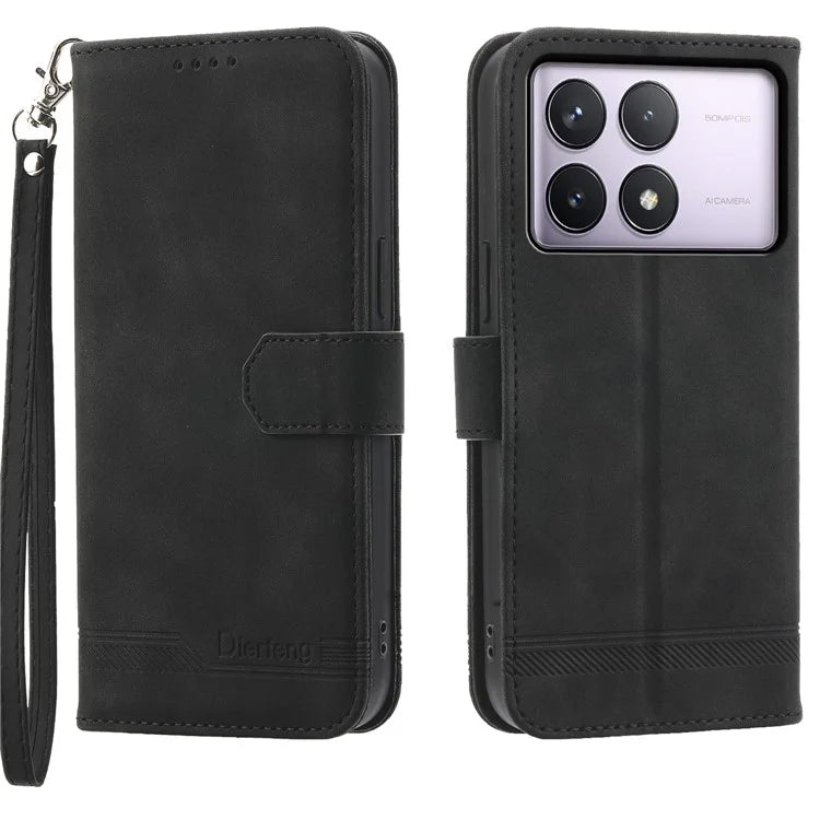 DIERFENG DF-03 For Xiaomi Poco F6 Pro 5G / Redmi K70 5G / K70 Pro 5G Wallet Phone Case Leather Cover Lines Imprinted