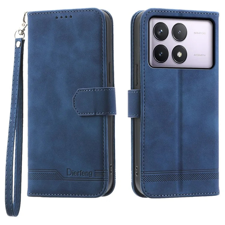 DIERFENG DF-03 For Xiaomi Poco F6 Pro 5G / Redmi K70 5G / K70 Pro 5G Wallet Phone Case Leather Cover Lines Imprinted
