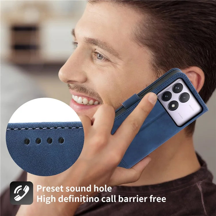 DIERFENG DF-03 For Xiaomi Poco F6 Pro 5G / Redmi K70 5G / K70 Pro 5G Wallet Phone Case Leather Cover Lines Imprinted