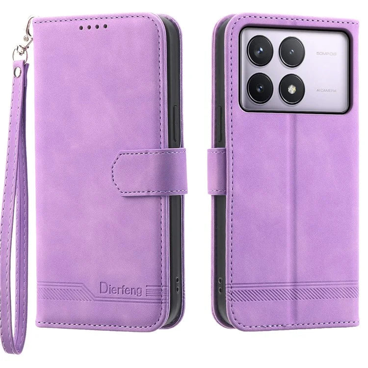 DIERFENG DF-03 For Xiaomi Poco F6 Pro 5G / Redmi K70 5G / K70 Pro 5G Wallet Phone Case Leather Cover Lines Imprinted