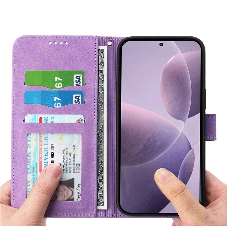 DIERFENG DF-03 For Xiaomi Poco F6 Pro 5G / Redmi K70 5G / K70 Pro 5G Wallet Phone Case Leather Cover Lines Imprinted