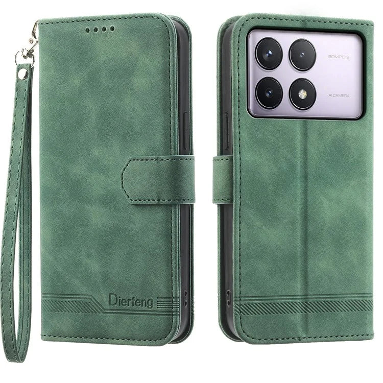 DIERFENG DF-03 For Xiaomi Poco F6 Pro 5G / Redmi K70 5G / K70 Pro 5G Wallet Phone Case Leather Cover Lines Imprinted