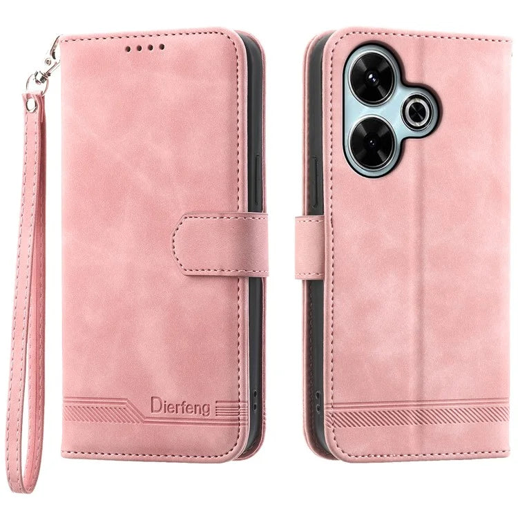 DIERFENG DF-03 For Xiaomi Redmi 13 4G / 5G / Note 13R 5G / Poco M6 4G Leather Case Wallet Phone Cover