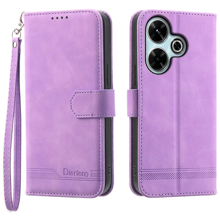 DIERFENG DF-03 For Xiaomi Redmi 13 4G / 5G / Note 13R 5G / Poco M6 4G Leather Case Wallet Phone Cover