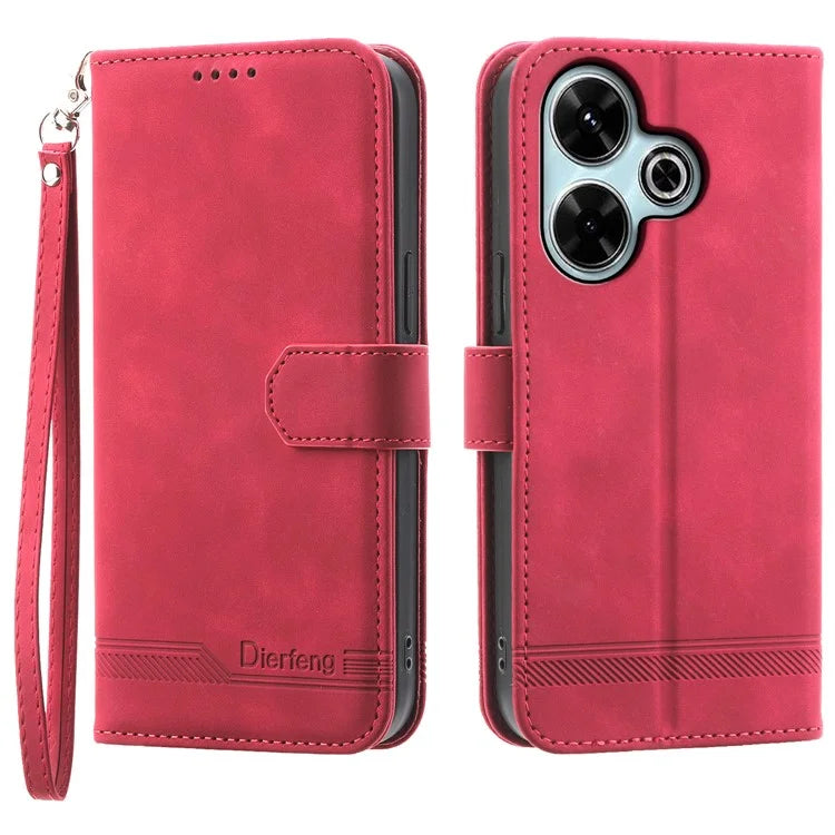 DIERFENG DF-03 For Xiaomi Redmi 13 4G / 5G / Note 13R 5G / Poco M6 4G Leather Case Wallet Phone Cover