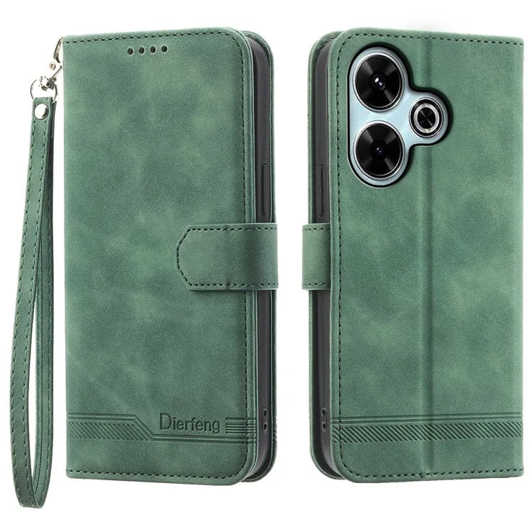 DIERFENG DF-03 For Xiaomi Redmi 13 4G / 5G / Note 13R 5G / Poco M6 4G Leather Case Wallet Phone Cover